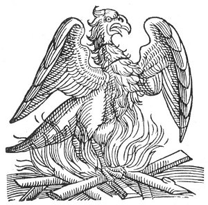 THE PHŒNIX ON ITS NEST OF FLAMES.